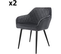 ML-Design Set 2X Sillas de Comedor Antracita Estilo Moderno Asiento Tapizado Aspecto de Terciopelo Patas de Metal Negras con Respaldo y Apoyabrazos Sillón Moderno para Salón Oficina Dormitorio Cocina