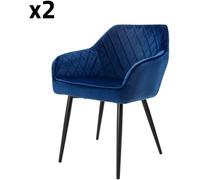 ML-Design Set 2x silla de comedor/salón de terciopelo azul oscuro 80 cm