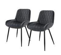ML-Design Set 2X Sillas de Comedor Antracita Estilo Retro Asiento Tapizado Aspecto de Terciopelo Patas de Metal Negras con Respaldo y Apoyabrazos Sillón Moderno para Salón Oficina Dormitorio Cocina