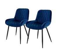 ML-Design Set 2X Sillas de Comedor Azul Estilo Moderno Asiento Tapizado con Aspecto de Terciopelo Patas de Metal Negras con Respaldo y Apoyabrazos Sillón para Salón Oficina Dormitorio Cocina