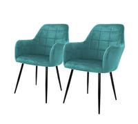 ML-Design Set 2x Sillas de Comedor Color Azul Turquesa Asiento Moderno Tapizado de Terciopelo con Patas de Metal Negras, Respaldo y Reposabrazos Ergonómicos Sillón Moderno para Salón Cocina u Oficina