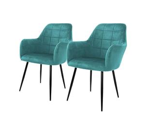 ML-Design Set 2x Sillas de Comedor Color Azul Turquesa Asiento Moderno Tapizado de Terciopelo con Patas de Metal Negras, Respaldo y Reposabrazos Ergonómicos Sillón Moderno para Salón Cocina u Oficina