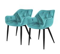 ML-Design Set 2X Sillas de Comedor con Respaldo y Reposabrazos Asiento Ergonómico Acolchado Tapizado de Terciopelo Azul Petróleo, Patas de Metal Sillón Diseño Moderno para Salón, Escritorio o Cocina