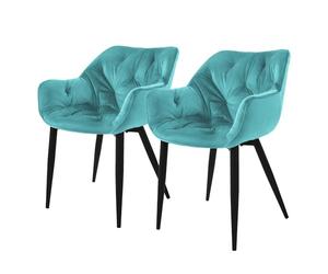 ML-Design Set 2X Sillas de Comedor con Respaldo y Reposabrazos Asiento Ergonómico Acolchado Tapizado de Terciopelo Azul Petróleo, Patas de Metal Sillón Diseño Moderno para Salón, Escritorio o Cocina
