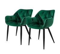 ML-Design Set 2X Sillas de Comedor con Respaldo y Reposabrazos Asiento Verde Oscuro Tapizado con Funda de Terciopelo Patas de Metal Sillón Diseño Ergonómico Moderno para Salón, Escritorio o Cocina