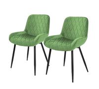 ML-Design Set 2x Sillas de Comedor Verde Salvia Asiento Moderno Tapizado de Terciopelo Patas de Metal Negras con Respaldo y Reposabrazos Ergonómicos Sillón Moderno para Salón Oficina Dormitorio Cocina