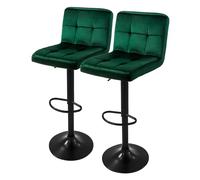 ML-Design Set 2X Taburetes de Bar de Terciopelo Verde, Sillas de Mostrador Giratorias 360° Tapizadas con Altura Regulable 63-83 cm, Asiento de Bistro para Comedor, Salón, Sala de Estar o Restaurante