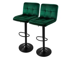 ML-Design Set 2X Taburetes de Bar de Terciopelo Verde, Sillas de Mostrador Giratorias 360° Tapizadas con Altura Regulable 63-83 cm, Asiento de Bistro para Comedor, Salón, Sala de Estar o Restaurante