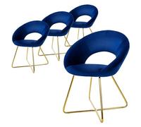 ML-Design Set 4X Silla de Comedor Azul Ergonómica Asiento Tapizado Aspecto Terciopelo Patas de Metal Doradas con Respaldo Redondo y Reposabrazos Sillón Moderno para Mesa de Salón Oficina Dormitorio