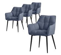 ML-Design Set 4X Silla de Comedor con Respaldo y Reposabrazos Asiento Acolchado Azul Tapizado de Tejido de Rizo con Patas de Metal Sillón de Diseño Ergonómico Moderno para Salón, Escritorio o Cocina