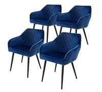 ML-Design Set 4X Sillas de Comedor Azul Oscuro Estilo Moderno Asiento Tapizado de Terciopelo Patas de Metal Negras con Respaldo y Apoyabrazos Sillón Ergonómico para Salón Oficina Dormitorio Cocina
