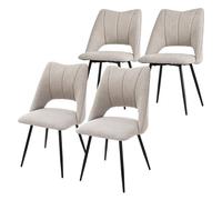 ML-Design Set 4X Sillas de Comedor Beige con Respaldo Asiento de Poliéster Tapizado con Patas de Metal en Color Negro Sillónes de Diseño Moderno para Mesa de Salón, Escritorio o Cocina