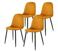 ML-Design Set 4X Sillas de Comedor Color Mostaza con Respaldo, Asiento Ergonómico Acolchado Tapizado de Terciopelo con Patas de Metal Sillón de Diseño Moderno para Mesa de Salón, Escritorio o Cocina
