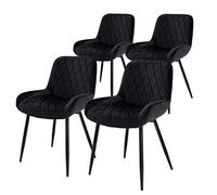ML-Design Set 4X Sillas de Comedor Negro Moderno 81 cm Asiento Tapizado de Terciopelo Transpirable y Suave con Patas de Metal Sillón con Respaldo Ergonómico para Salón Oficina Dormitorio Cocina