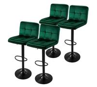 ML-Design Set 4X Taburetes de Bar de Terciopelo Verde, Sillas de Mostrador Giratorias 360° Tapizadas con Altura Regulable 63-83 cm, Asiento de Bistro para Comedor, Salón, Sala de Estar o Restaurante