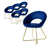 ML-Design Set 6X Silla de Comedor Azul Ergonómica Asiento Tapizado Aspecto Terciopelo Patas de Metal Doradas con Respaldo Redondo y Reposabrazos Sillón Moderno para Mesa de Salón Oficina Dormitorio