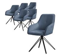 ML-Design Set 6X Silla de Comedor Giratoria con Respaldo y Reposabrazos Asiento Azul de Tela Tejida Tapizado con Patas de Metal Sillón Diseño Ergonómico Moderno para Salón, Escritorio o Cocina