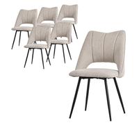 ML-Design Set 6X Sillas de Comedor Beige con Respaldo Asiento de Poliéster Tapizado con Patas de Metal en Color Negro Sillónes de Diseño Moderno para Mesa de Salón, Escritorio o Cocina