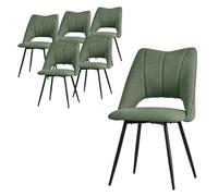 ML-Design Set 6X Sillas de Comedor Color Verde con Respaldo Asiento de Poliéster Tapizado con Patas de Metal Negro Sillónes Ergonómicos de Diseño Moderno para Mesa de Salón, Escritorio o Cocina