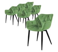ML-Design Set 6x Sillas de Comedor con Respaldo y Reposabrazos Asiento Ergonómico Acolchado Tapizado de Terciopelo Verde Salvia con Patas de Metal Sillón Diseño Moderno para Salón, Escritorio o Cocina