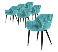 ML-Design Set 6x Sillas de Comedor con Respaldo y Reposabrazos Asiento Turquesa(Petrol) Tapizado con Funda de Terciopelo Patas de Metal Sillón Diseño Ergonómico Moderno para Salón, Escritorio o Cocina