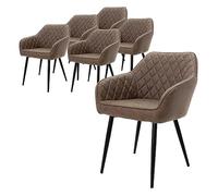 ML-Design Set 6X Sillas de Comedor Marrón Estilo Moderno Asiento Tapizado PU Piel de Imitación Patas de Metal Negras con Respaldo y Apoyabrazos Sillón Ergonómico para Salón Oficina Dormitorio Cocina