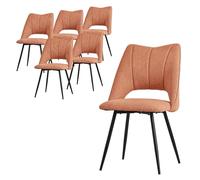 ML-Design Set 6X Sillas de Comedor Naranja con Respaldo Asiento de Poliéster Tapizado con Patas de Metal Negro Sillónes Ergonómicos de Diseño Moderno para Mesa de Salón, Escritorio o Cocina