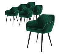 ML-Design Set 6X Sillas de Comedor Verde Oscuro Estilo Moderno Asiento Tapizado de Terciopelo Patas de Metal Negras con Respaldo y Apoyabrazos Sillón Ergonómico para Salón Oficina Dormitorio Cocina