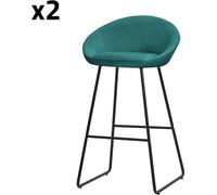 ML-Design Set de 2 Taburetes de bar altos con funda de tela turquesa oscuro 75cm