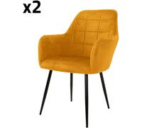 ML-Design Set de 2x sillas de comedor tapizadas en terciopelo ocre