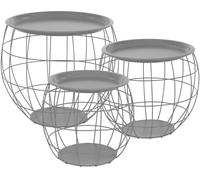 ML-Design Set de 3 mesas auxiliares de mimbre gris