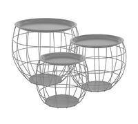 ML-Design Set de 3X Mesas de Centro Auxiliares Redondas Cestas de Metal Gris Mesitas de Nido para Café y Té Tamaños Ø31cm / Ø38cm / Ø47cm Tablero Desmontable Mueble Moderno con Espacio de Almacenaje