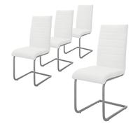 ML-Design Set de 4 Sillas de Comedor, Tapizadas de PU Imitación de Cuero Blanco, Respaldo Alto Asiento Diseño Cantilever para Comedor, Salón o Cocina, Silla Ergonómica con Estructura Metálica Plateada