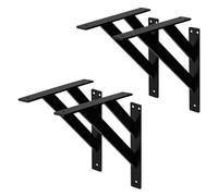 ML-Design Set de 4X Soporte de Estante 240x240 mm Negro de Aluminio Estilo Industrial Escuadra Triangular Doble para Estantería de Pared Apto para Balda, Repisa Flotante y Proyectos DIY de Bricolaje
