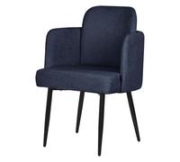 ML-Design Silla de Comedor con Funda de Tela en Color Azul Oscuro, Asiento Sofá de Salón con Respaldo y Reposabrazos de Ratán Mueble Tapizado con Patas de Metal, Sillón Ergonómicos de Cocina