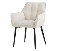 ML-Design Silla de Comedor de Rizo con Respaldo y Reposabrazos Asiento Crema con Tapizado Grueso y Patas de Metal Sillón Diseño Ergonómico Moderno para Salón, Escritorio o Cocina