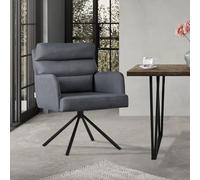 ML-Design Silla de Comedor Giratoria, Antracita Asiento de Cocina con Respaldo Extraíble y Reposabrazos Diseño Ergonómico Mueble Tapizado con Funda de Poliéster y Cojín Taburete con Patas de Metal