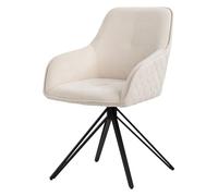 ML-Design Silla de Comedor Giratoria con Respaldo y Reposabrazos Asiento Crema de Tela Tejida Tapizado con Patas de Metal Sillón Diseño Ergonómico Moderno para Salón, Escritorio o Cocina