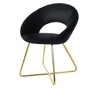ML-Design Silla de Comedor Negra Asiento Ergonómico Curvado Tapizado de Terciopelo con Patas de Metal Dorado Sillón de Diseño Moderno para Mesa de Salón, Escritorio, Dormitorio o Cocina 64x53x77 cm