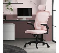 ML-Design Silla de Oficina Ergonómica Rosa de Rejilla Asiento de Escritorio Ordernador con Resposabrazos Acolchado, Reposacabezas Regulable Función Balancín y Giratoria 360° con Ruedas