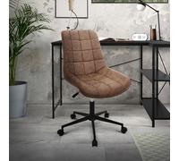 ML-Design Silla de Oficina Marrón Asiento de Imitación de Cuero Armazón de Metal Sillón Tapizado con Respaldo Regulable en Altura Giratorio 360° con 5 Ruedas para Escritorio/Hogar