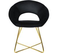 ML-Design Silla de Comedor Negra Asiento Ergonómico Curvado Tapizado de Terciopelo con Patas de Metal Dorado Sillón de Diseño Moderno para Mesa de Salón, Escritorio, Dormitorio o Cocina 64x53x77 cm