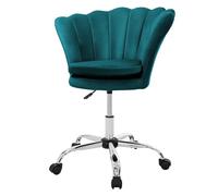 ML-Design Silla de Tocador de Terciopelo Azul Petróleo, Asiento Tapizado Giratorio 360° con Ruedas, Sillón Ergonómico de Oficina/Escritorio de Maquillaje Diseño Moderno de Concha, Respaldo Envolvente