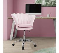 ML-Design Silla de Tocador de Terciopelo Rosa Claro, Asiento Tapizado Giratorio 360° con Ruedas, Sillón Ergonómico de Oficina/Escritorio de Maquillaje Diseño Moderno de Concha, Respaldo Envolvente