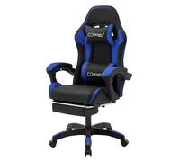 ML-Design Silla Gaming Ergonómica Azul con Reposabrazos, Reposacabezas, Cojín Lumbar y Reposapiés Asiento Racing Gamer de Escritorio Imitación Cuero Sillón Giratorio de Ordenador Videojuegos Oficina