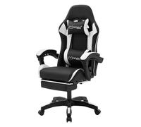 ML-Design Silla Gaming Ergonómica Blanco con Reposabrazos, Reposacabezas, Cojín Lumbar y Reposapiés Asiento Racing Gamer de Escritorio Imitación Cuero Sillón Giratorio de Ordenador Videojuegos Oficina