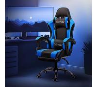ML-Design Silla Gaming Negra y Azul Ergonómica con Función de Masaje para Oficina Asiento Racing Gamer con Reposabrazos, Reposacabezas, Cojín Lumbar y Reposapiés para Escritorio PU Imitación Cuero