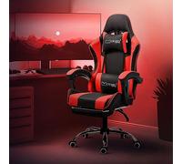 ML-Design Silla Gaming Negro y Rojo Ergonómica con Función de Masaje para Oficina Asiento Racing Gamer con Reposabrazos, Reposacabezas, Cojín Lumbar y Reposapiés para Escritorio PU Imitación Cuero