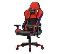 ML-Design Silla Gaming Roja Ergonómica con Iluminación LED RGB y Altavoces Bluetooth Asiento Giratorio PU Imitación Cuero Racing Gamer Ajustable en Altura con Reposabrazos Reposacabezas, Cojín Lumbar