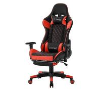 ML-Design Silla Gaming Roja Ergonómica con Resplado Alto para Escritorio Asiento Giratorio PU Imitación Cuero Racing Gamer Ajustable con Reposabrazos, Reposacabezas, Cojín Lumbar y Reposapiés
